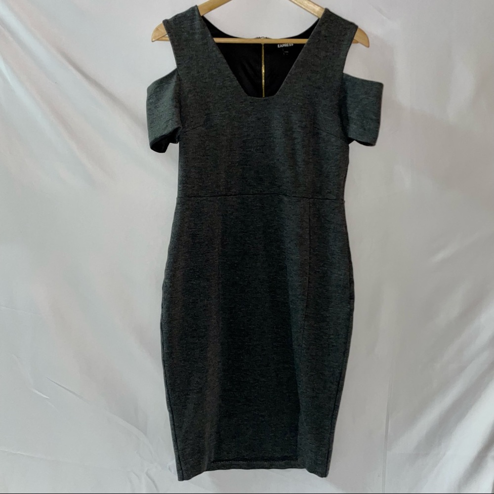 Express Cold Shoulder Dress V-Neck Gray